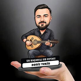 Klarnetçi Müzisyen Erkek Karikatürlü Kanvas Tablo - Thumbnail