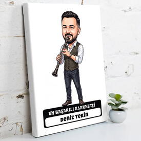  - Klarnetçi Müzisyen Erkek Karikatürlü Kanvas Tablo