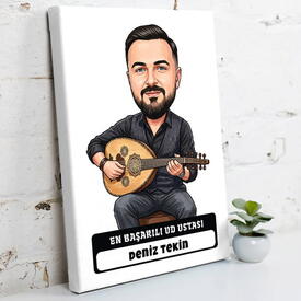  - Ud Ustası Müzisyen Erkek Karikatürlü Kanvas Tablo