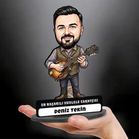 Flüt Ustası Müzisyen Erkek Karikatürlü Kanvas Tablo - Thumbnail