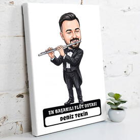  - Flüt Ustası Müzisyen Erkek Karikatürlü Kanvas Tablo
