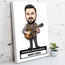  - Ukulele Sanatçısı Müzisyen Erkek Karikatürlü Kanvas Tablo