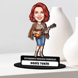 Ukulele Sanatçısı Müzisyen Kadın Karikatürlü Biblo - Thumbnail
