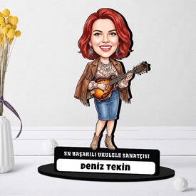 Ukulele Sanatçısı Müzisyen Kadın Karikatürlü Biblo - Thumbnail