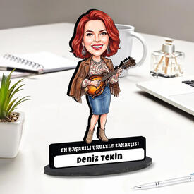  - Ukulele Sanatçısı Müzisyen Kadın Karikatürlü Biblo