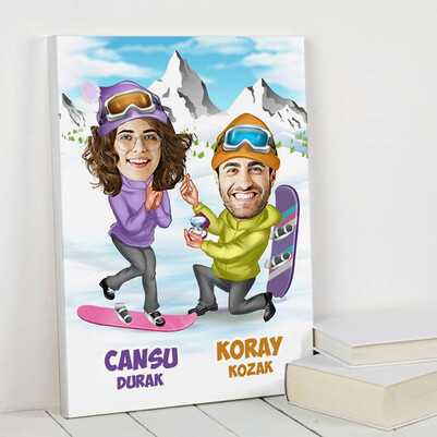 Unutulmaz Evlilik Teklifi Karikatürlü Kanvas Tablo - Thumbnail