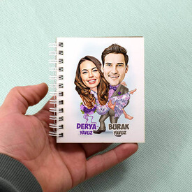 Uyumlu Aşıklar Karikatürlü Defter - Thumbnail