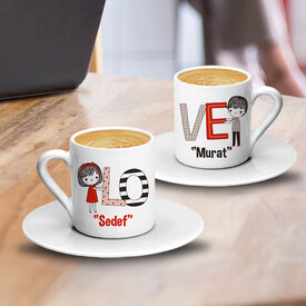 Uyumlu Çiftler İkili Kahve Fincanı - Thumbnail