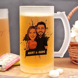Uyumlu Çiftler Karikatürlü Bira Bardağı - Thumbnail