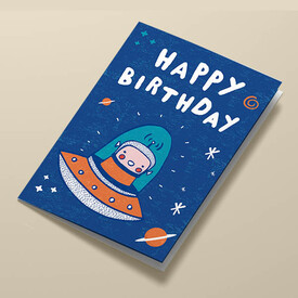 Uzay Temalı Çocuk Doğum Günü Tebrik Kartı - Thumbnail