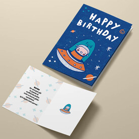 Uzay Temalı Çocuk Doğum Günü Tebrik Kartı - Thumbnail