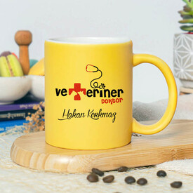  - Veteriner Tasarımlı İsimli Sarı Kupa Bardak
