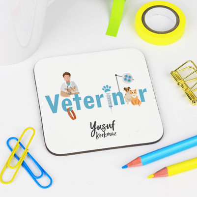  - Veterinere Hediye İsme Özel Bardak Altlığı