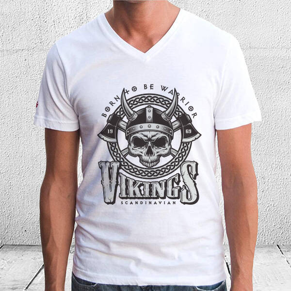 Vikings Tasarımlı Beyaz Tişört
