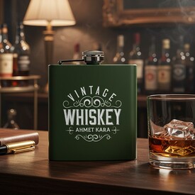  - Vintage İsme Özel Çelik İçki Matarası 6 Oz Yeşil