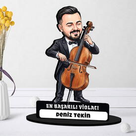 Violacı Müzisyen Erkek Karikatürlü Biblo - Thumbnail