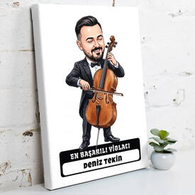  - Violacı Müzisyen Erkek Karikatürlü Kanvas Tablo