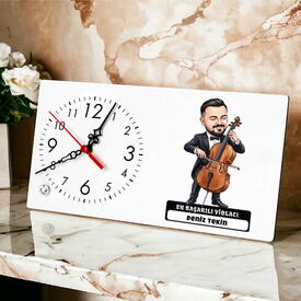  - Violacı Müzisyen Erkek Karikatürlü Masa Saati