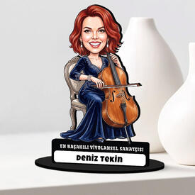 Viyolonsel Sanatçısı Müzisyen Kadın Karikatürlü Biblo - Thumbnail