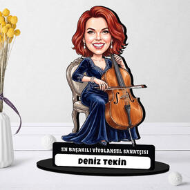 Viyolonsel Sanatçısı Müzisyen Kadın Karikatürlü Biblo - Thumbnail