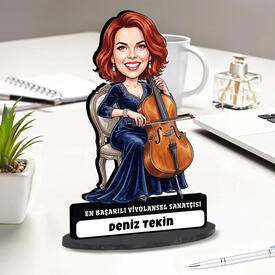  - Viyolonsel Sanatçısı Müzisyen Kadın Karikatürlü Biblo