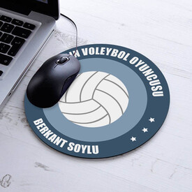 Voleybolcuya Hediye İsme Özel Yuvarlak Mousepad - Thumbnail