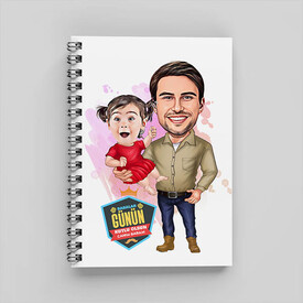 Yakışıklı Baba ve Kızı Karikatürlü Defter - Thumbnail