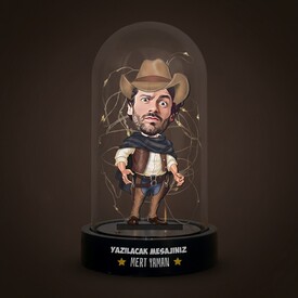  - Yakışıklı Kovboy Karikatürlü Işıklı Fanus Biblo
