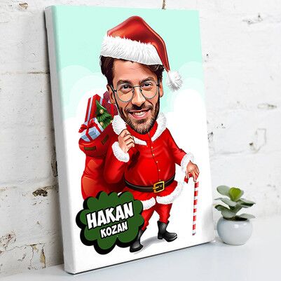  - Yakışıklı Noel Baba Karikatürlü Kanvas Tablo