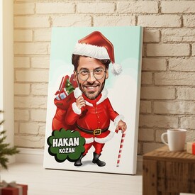  - Yakışıklı Noel Baba Karikatürlü Kanvas Tablo