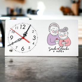 Yaşlı Çiftler Tasarım Şık Masa Saati - Thumbnail