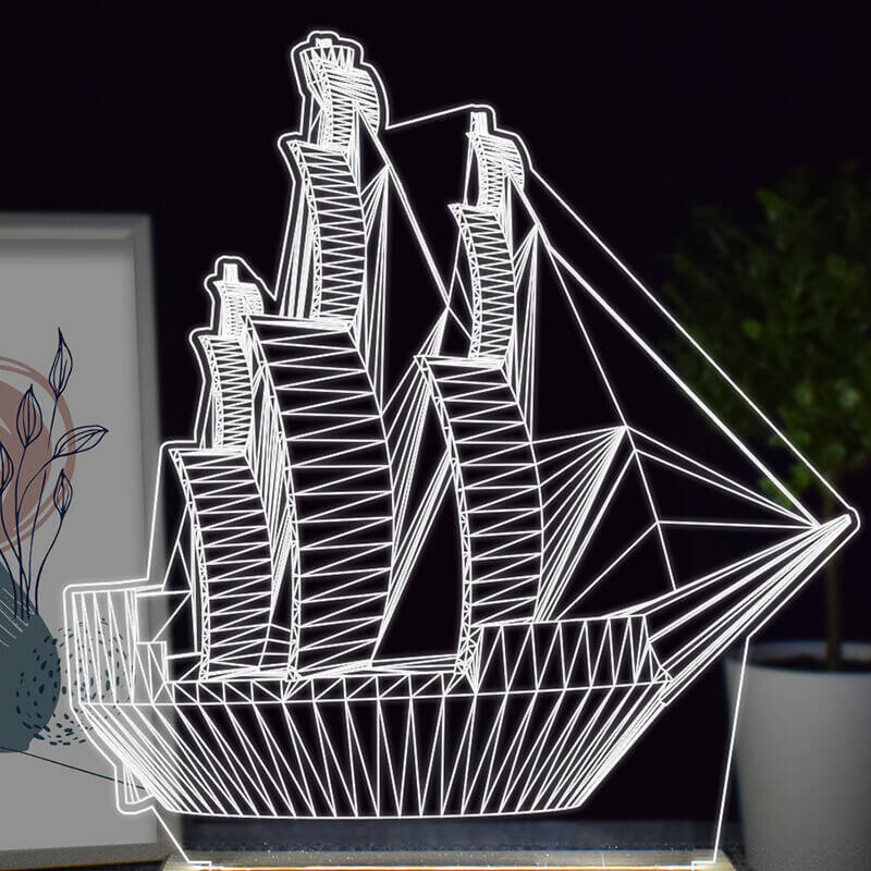 Yelkenli Gemi Tasarımlı 3d Led Lamba