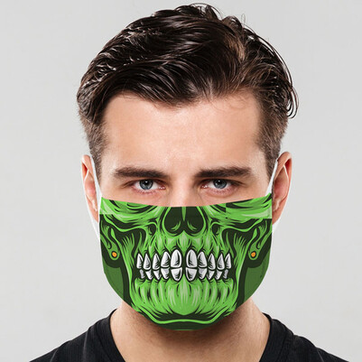 Yeşil Kuru Kafa Tasarım Ağız Maskesi - Thumbnail