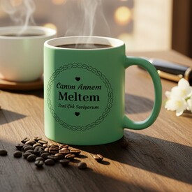  - Yeşil Renk Canım Annem Mesajlı Kupa Bardak