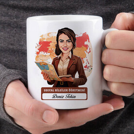  - En Başarılı Kadın Sosyal Bilgiler Öğretmeni Karikatürlü Bardak