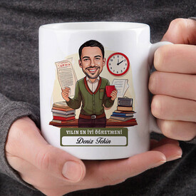  - Yılın En İyi Erkek Öğretmeni Karikatürlü Bardak