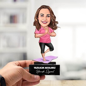 Yoga Yapan Kadın Karikatürlü Biblo - Thumbnail