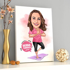 Yoga Yapan Kadın Karikatürlü Kanvas - Thumbnail