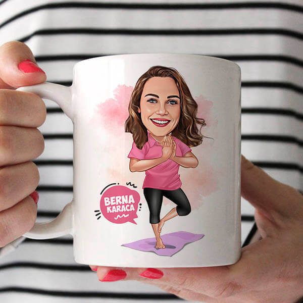 Yoga Yapan Kadın Karikatürlü Kupa Bardak