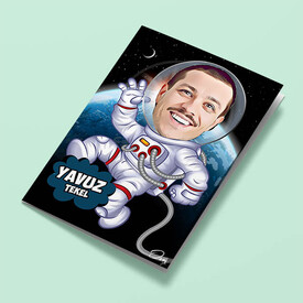 Yörüngedeki Astronot Karikatürlü Tebrik Kartı - Thumbnail