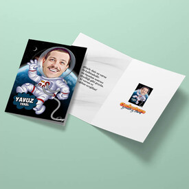 Yörüngedeki Astronot Karikatürlü Tebrik Kartı - Thumbnail