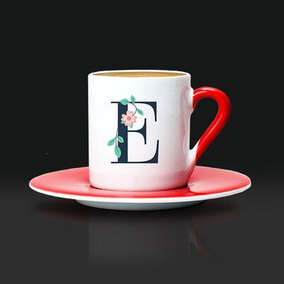 Zarif Çiçek Desenli Harfli Kahve Fincanı - Thumbnail