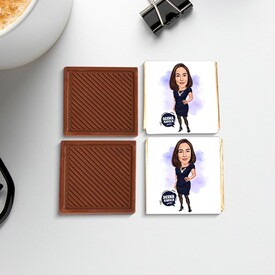 Zarif Giyimli Kadın Karikatürlü Çikolata Kutusu - Thumbnail