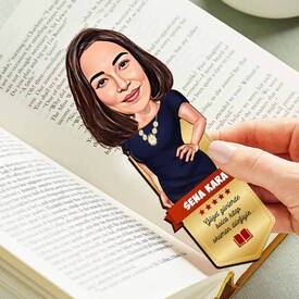 Zarif Kadın Karikatürlü Kitap Okuma Ayracı - Thumbnail
