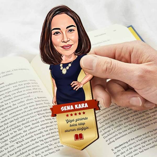 Zarif Kadın Karikatürlü Kitap Okuma Ayracı