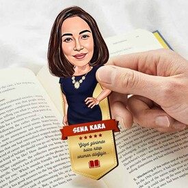 Zarif Kadın Karikatürlü Kitap Okuma Ayracı - Thumbnail